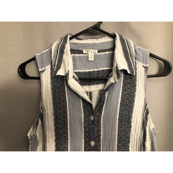 Spense Button Front Sleeveless Shirt Dress Blue White Striped Size 4 Small - Picture 3 of 7